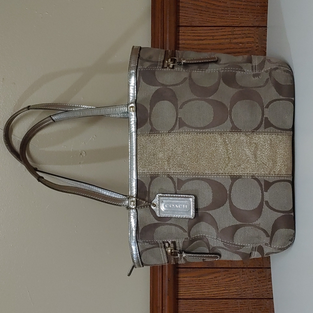 Coach Signature Jacquard Gold Accent Shoulder Bag